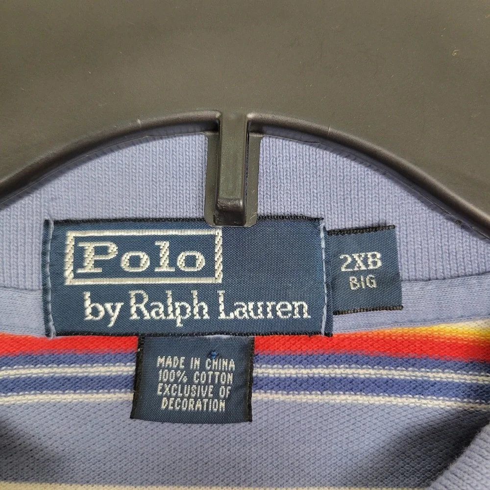 Polo By Ralph Lauren Men's 2XB Big Colorful Striped Golf Polo Shirt 100% Cotton